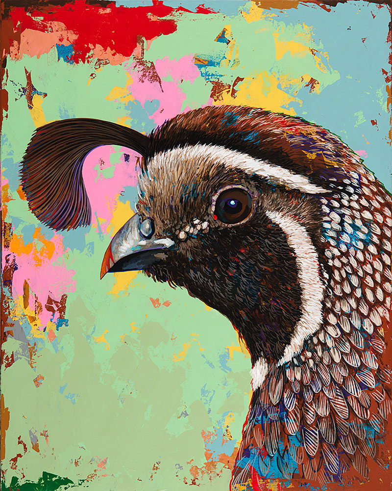 Quail, painting by Los Angeles artist David Palmer, acrylic on canvas, art