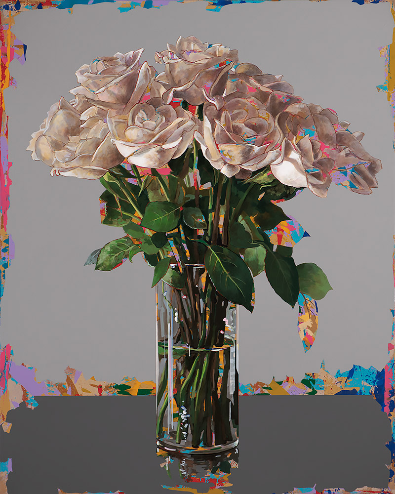 White Roses #7, painting by Los Angeles artist David Palmer, acrylic on canvas, art