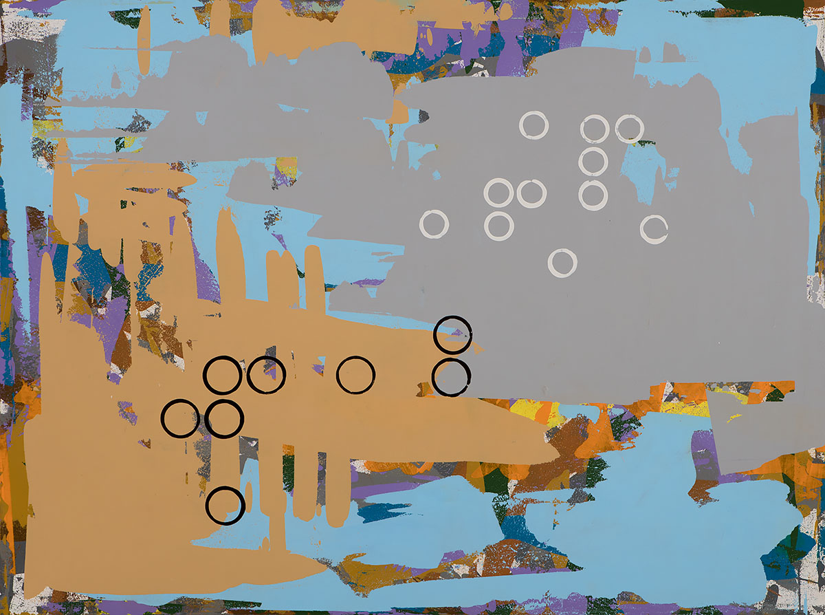 Music for Airports, painting by Los Angeles artist David Palmer, mixed media on canvas, art