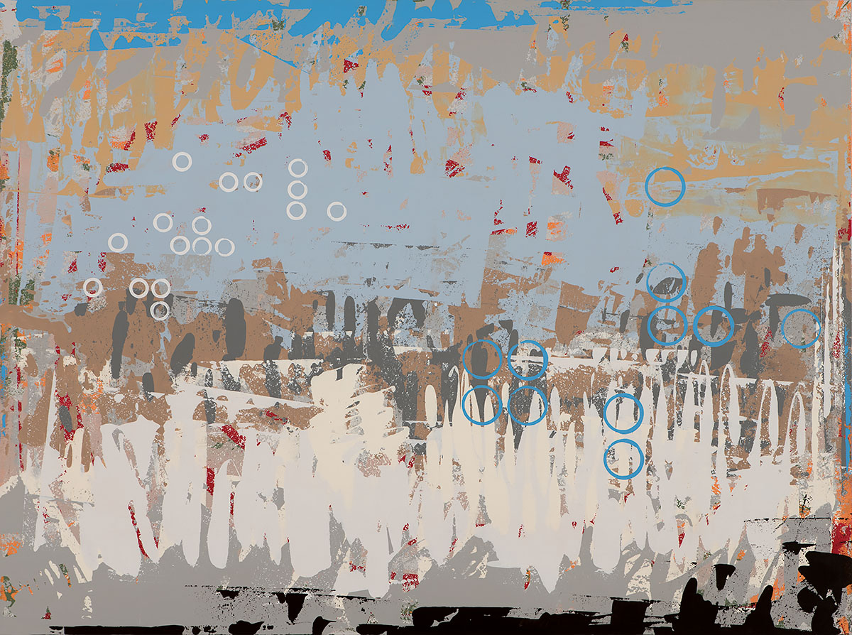 Music for Airports, painting by Los Angeles artist David Palmer, mixed media on canvas, art