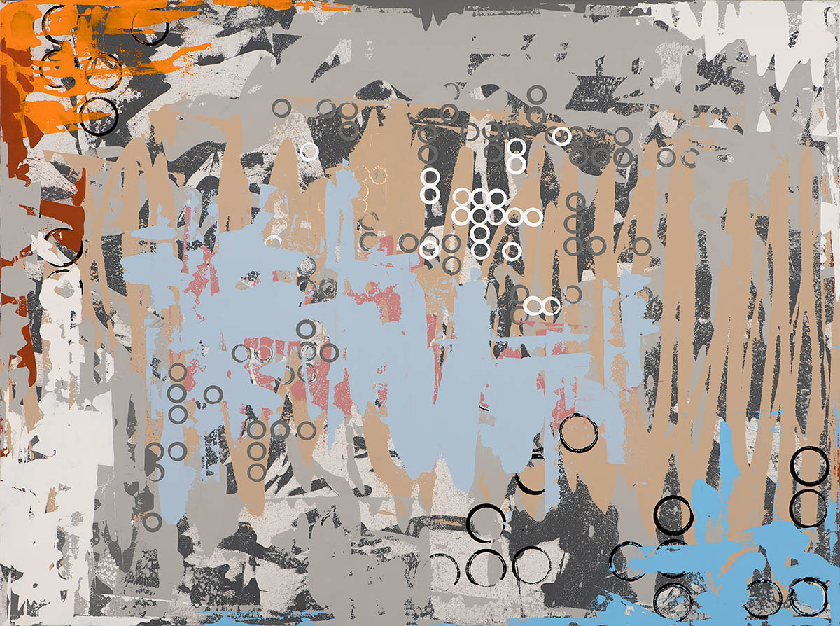 Music for Airports, painting by Los Angeles artist David Palmer, mixed media on canvas, art