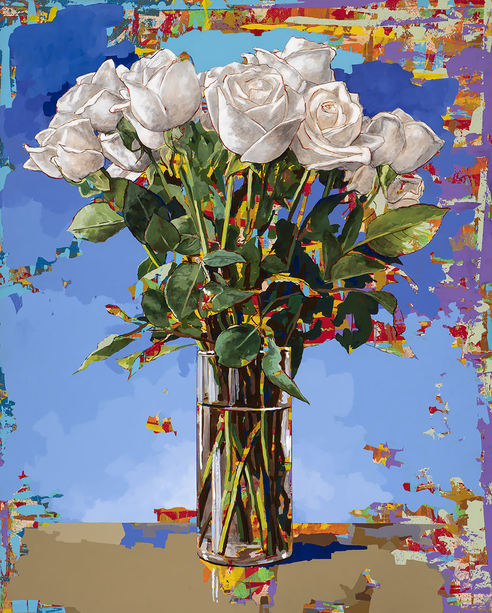 White Roses #10, painting by Los Angeles artist David Palmer, acrylic on canvas, art