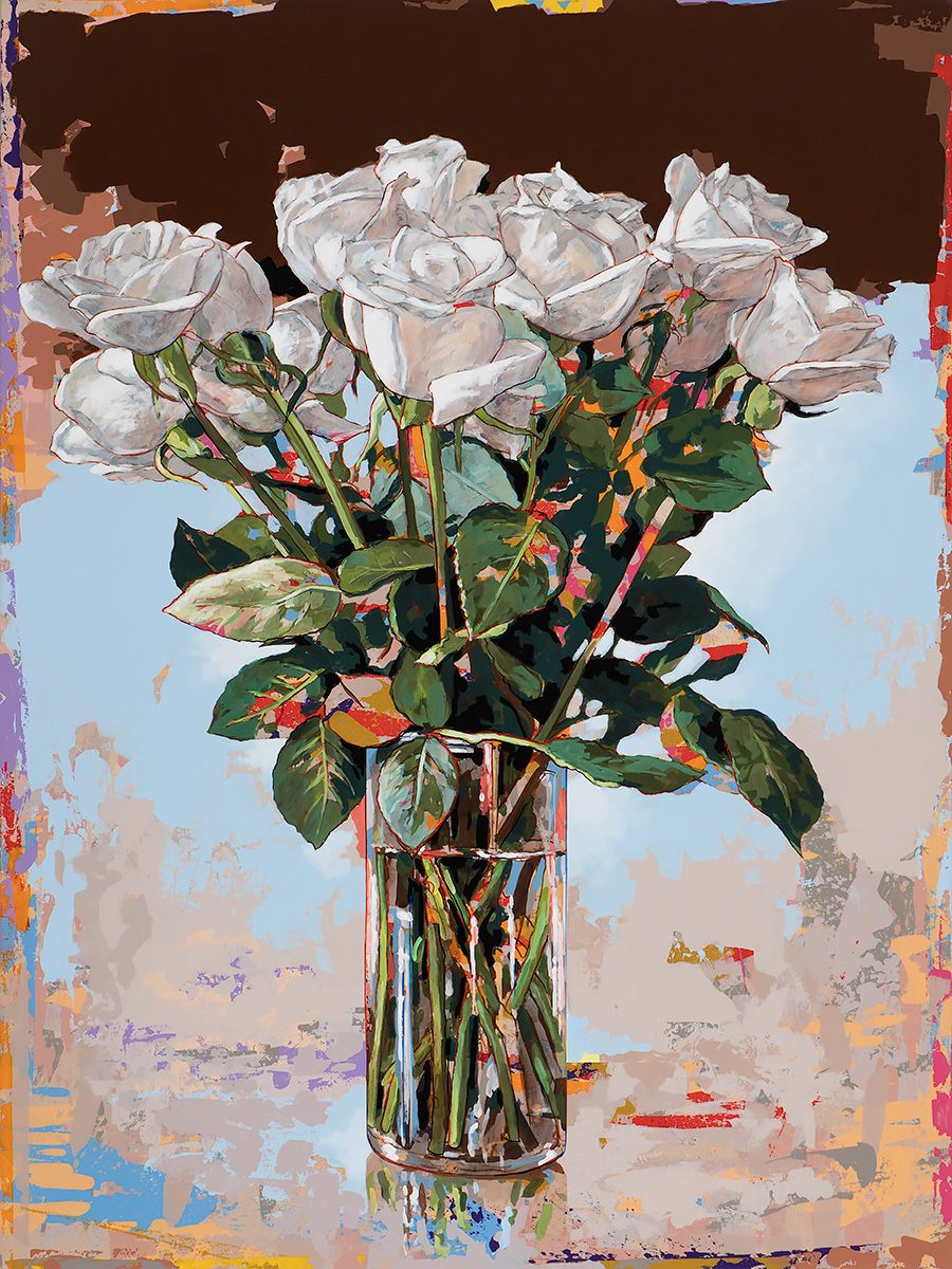 White Roses #13, painting by Los Angeles artist David Palmer, acrylic on canvas, art