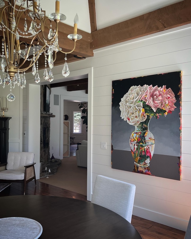 Roses, Pink & White, painting by Los Angeles artist David Palmer, acrylic on canvas, art