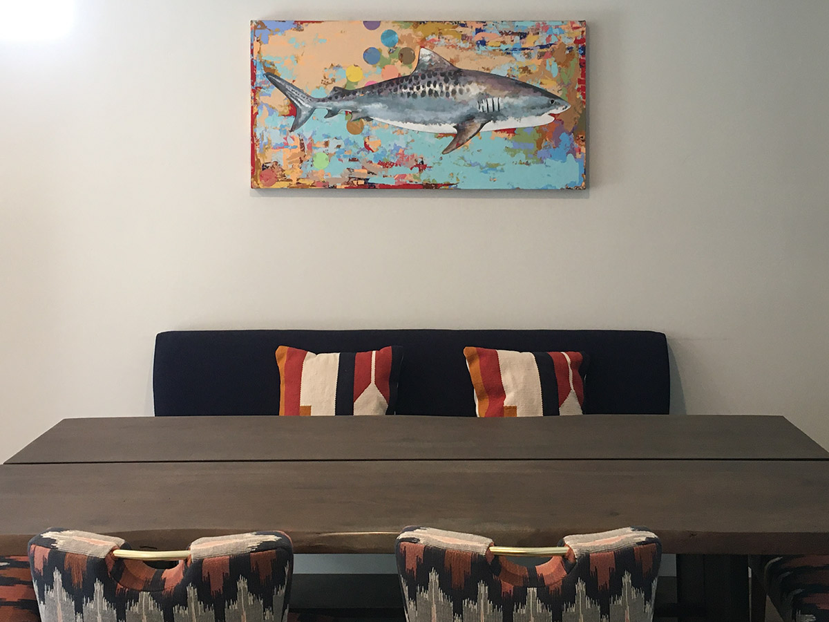 Shark Decor installation, painting by Los Angeles artist David Palmer, acrylic on canvas, art